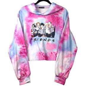 FancyQube My Hero Academia Women's Anime Crop Friends Pink Tie Dye Hoodie M